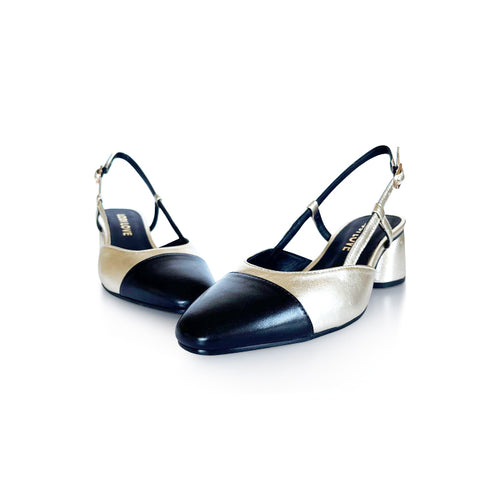 LODI ROL4343 Black & Gold Leather Slingbacks