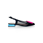 LODI BRO5264 Black & Blue Flat Slingbacks