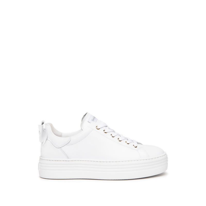 NeroGiardini White Leather Trainer with Bow Detail