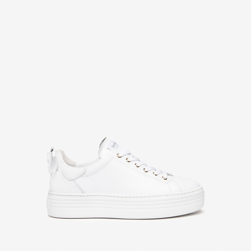 NeroGiardini White Leather Trainer with Bow Detail