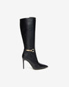 NeroGiardini Black Leather Stiletto Knee High Boot