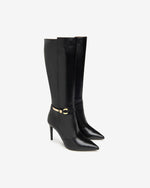 NeroGiardini Black Leather Stiletto Knee High Boot