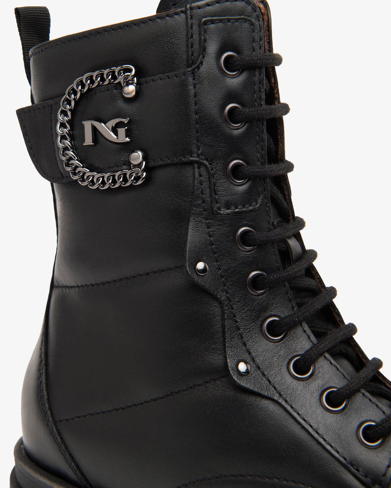 NeroGiardini Black Leather Platform Ankle Boots