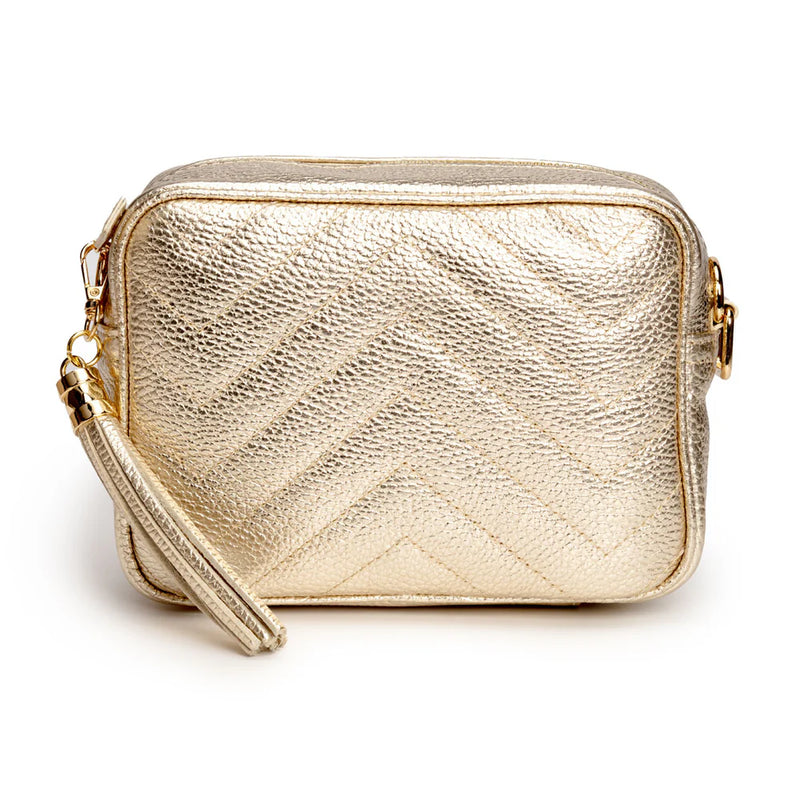 Elie Beaumont Quilted Crossbody Bag- Gold