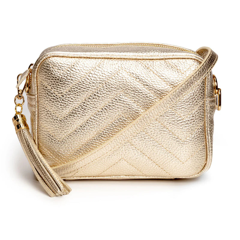 Elie Beaumont Quilted Crossbody Bag- Gold