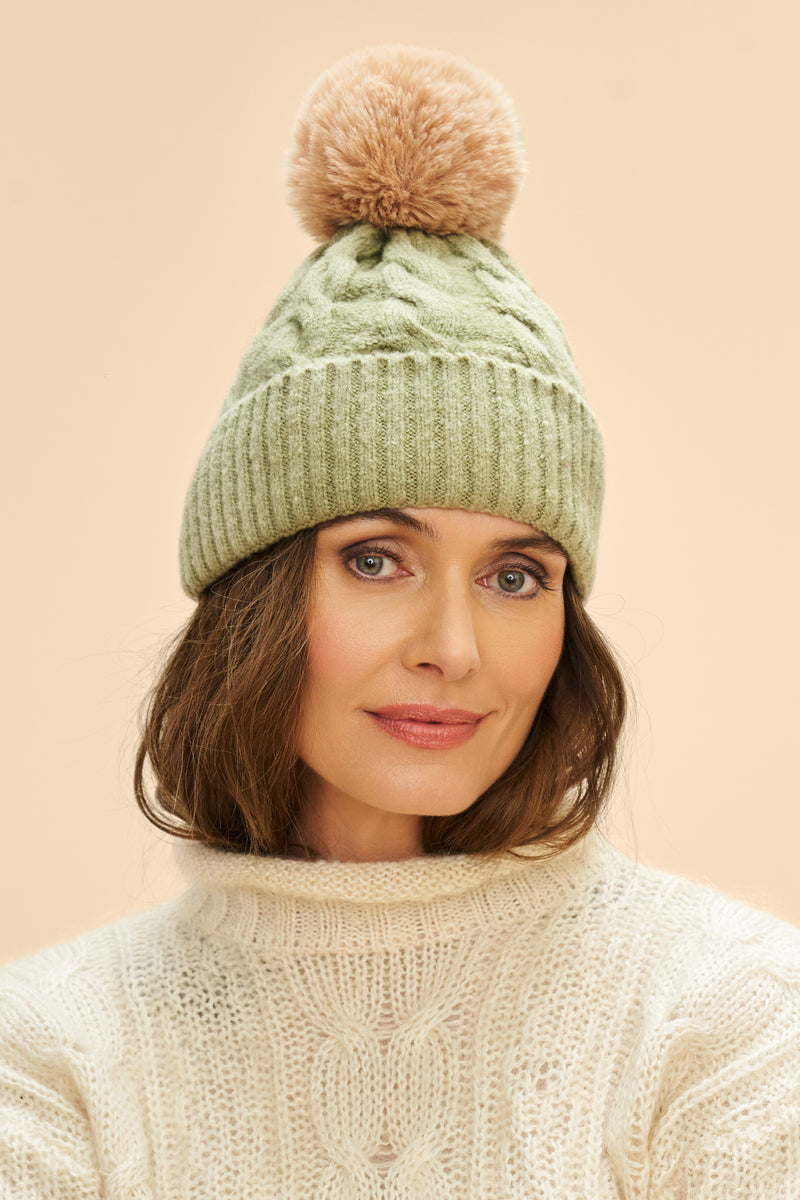 Powder Svana Bobble Hat - Sage