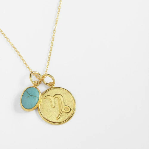 Capricorn Zodiac Necklace with Turquoise Charm
