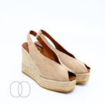 Viguera Peep Toe Suede Wedges in Taupe