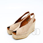 Viguera Peep Toe Suede Wedges in Taupe