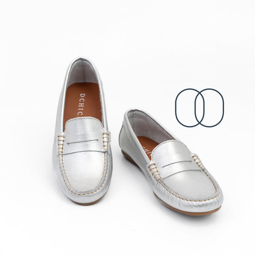 D'Chicas Soft Leather Loafer in Silver