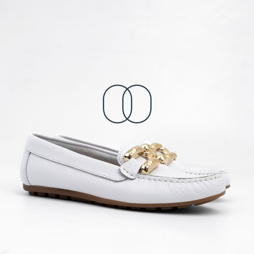 D'Chicas Soft Leather Loafers in White with Buckle