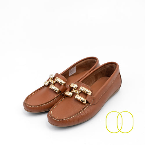 D'Chicas Soft Leather Loafers in Tan with Buckle