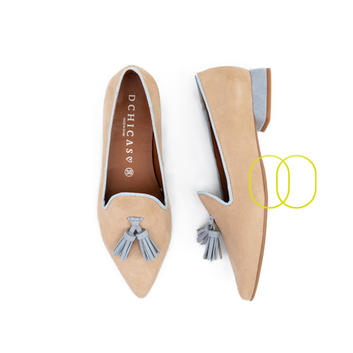 D Chicas Suede Leather Loafer in Taupe and Blue