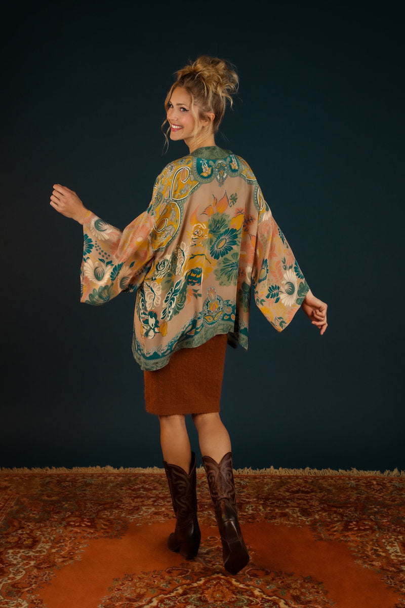 Powder Folk Art Floral Kimono Jacket - Petal