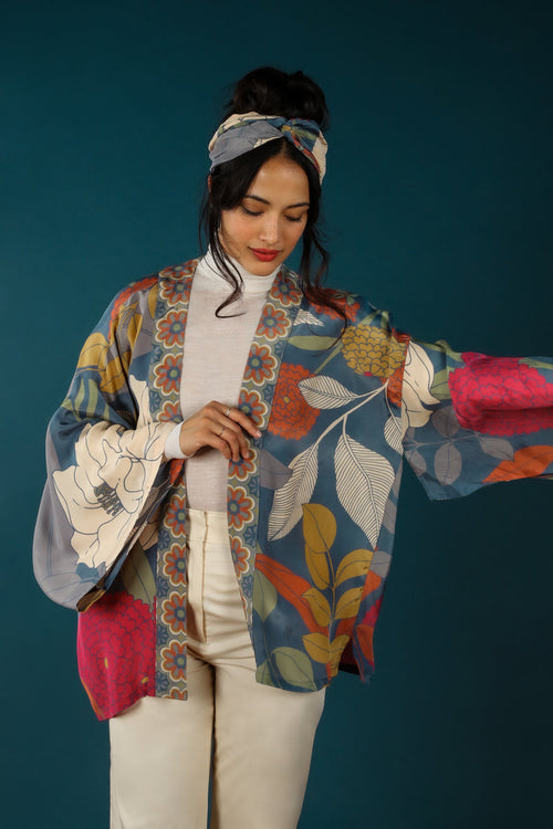 Powder Winter Floral Kimono Jacket - Heather