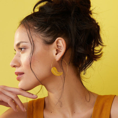 Gold Feather Pull Through Earrings - Ottoman Hands