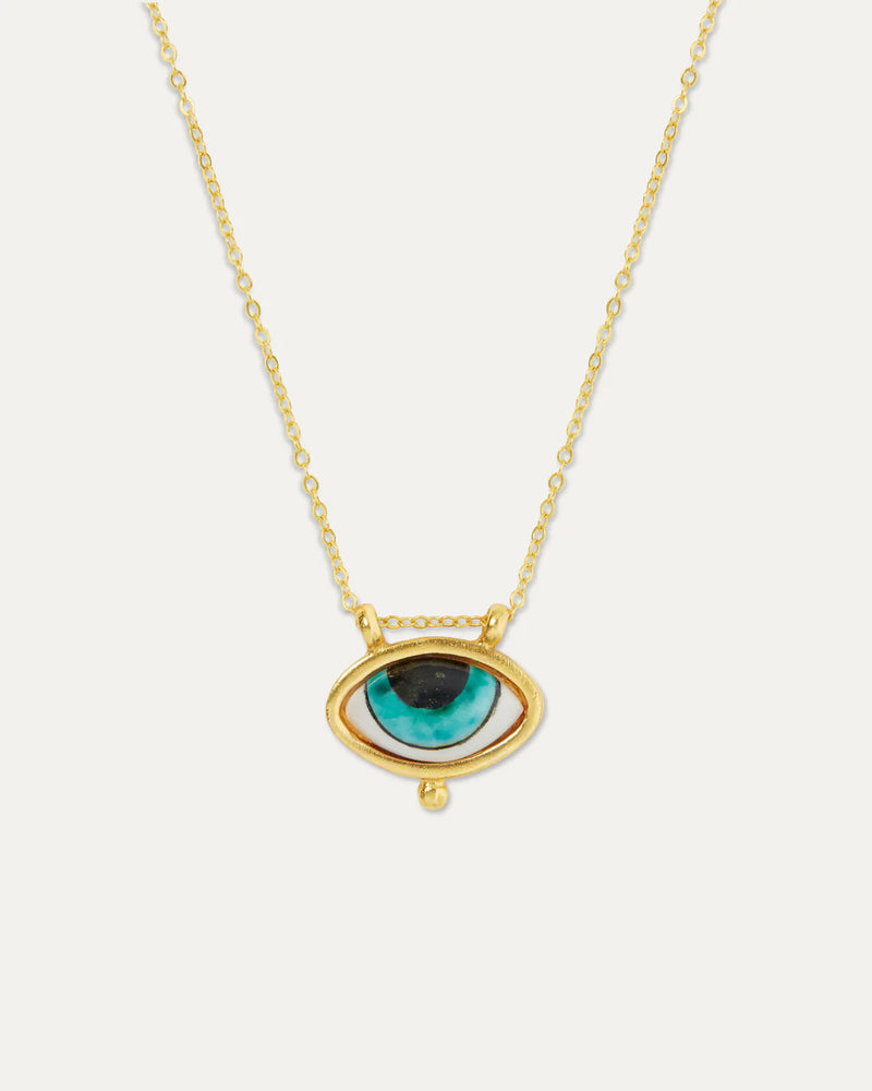 Adira Turquoise Porcelain Evil Eye Necklace - Ottoman Hands