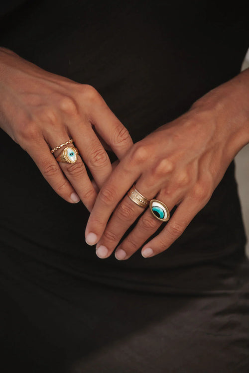 Adira Turquoise Porcelain Evil Eye Ring - Ottoman Hands