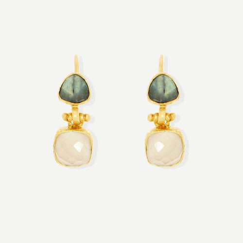 Duo Labradorite & White Chalcedony Drop Earrings