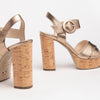 NeroGiardini Gold Leather Platform Sandals with Cork Heel