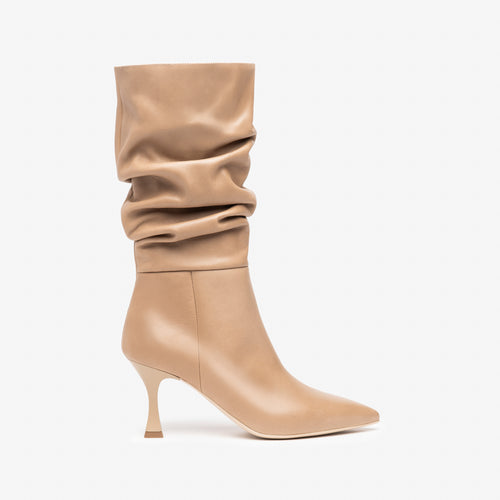 NeroGiardini Beige Leather Ruched Boots