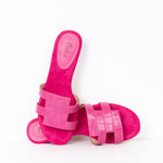 Menbur Pink Crocodile Print Flat Sandals