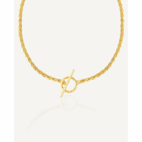 Gold Snake Chain Necklace with T Bar