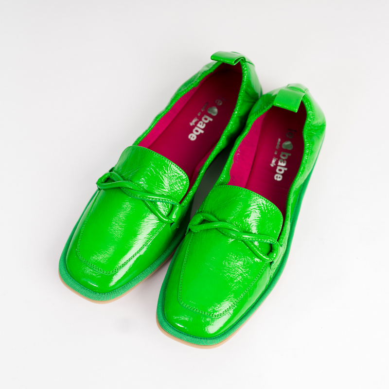 Le Babe Green Leather Moccasins