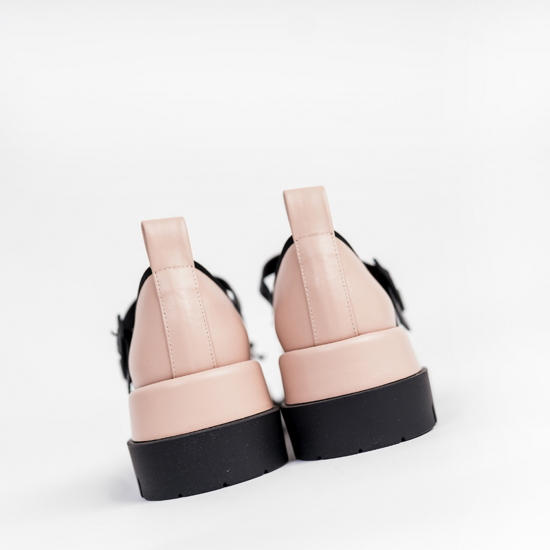 Le Babe Nude & Black Platform Shoes with Double Strap Detail