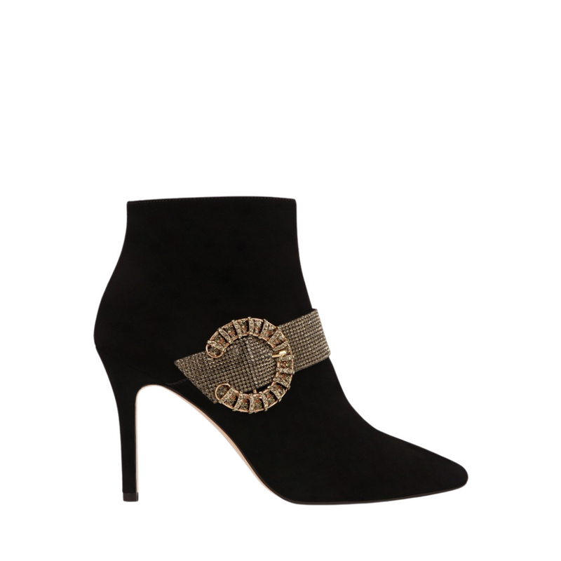 LODI Rocase Black Suede Ankle Boots With Jewel Detail