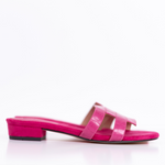Menbur Pink Crocodile Print Flat Sandals