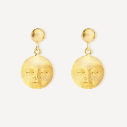 Ottoman Hands Gold Moon Face Clasp Earrings
