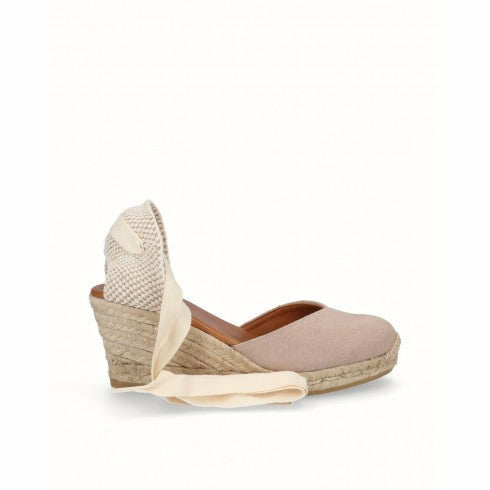 Viguera Cream Leather and Suede Espadrille Wedges