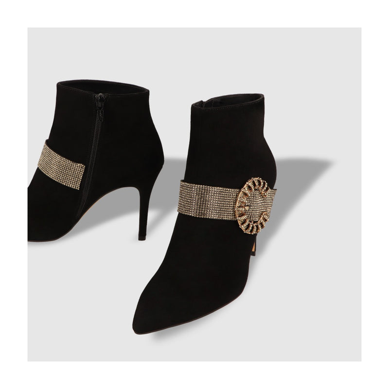 LODI Rocase Black Suede Ankle Boots With Jewel Detail