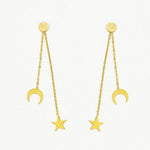 Gold Moon and Star Swing Back Earrings - Ottoman Hands