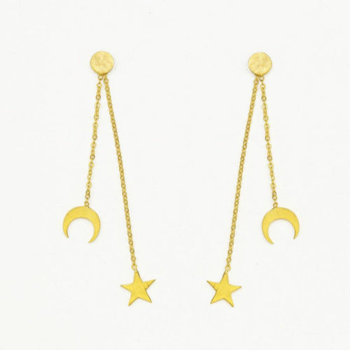Gold Moon and Star Swing Back Earrings - Ottoman Hands