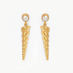 Gold Spiral Shell Drop Earrings with Pearls