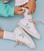 Veja Kids Esplar Laces Chromefree Leather White Matcha Lavande Trainers