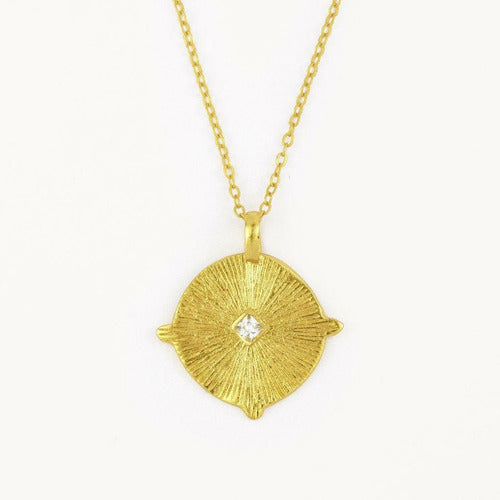 Ottoman Hands Sirius Gold Star Necklace With White Crystal