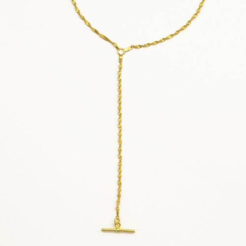 Gold Twist Rope Lariat Necklace with T Bar